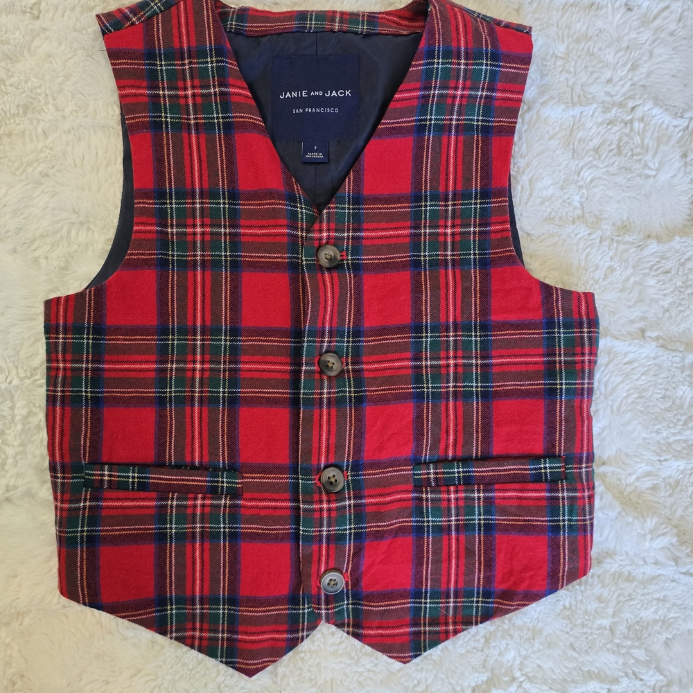 Janie and Jack Red Plaid Vest